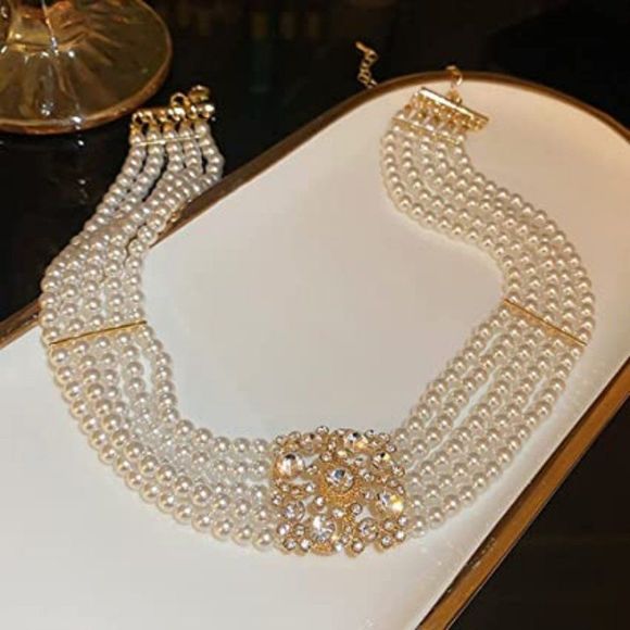 fxmimior Pearl Gold Flower Vintage Wedding Accessories Women Necklace - Picture 5 of 5